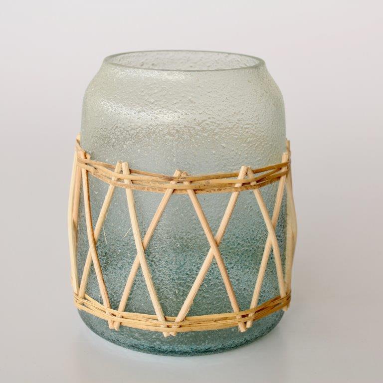 BAMBOO & FROSTED GLASS VASE  16X12CM